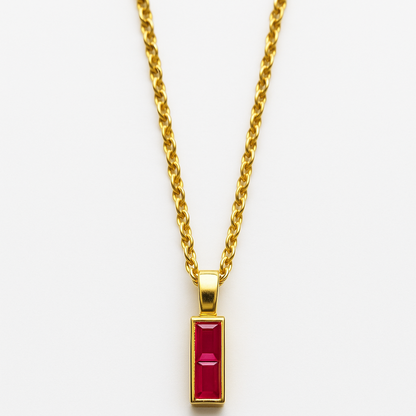 18K Gold Plated Ruby Pendant Necklace.
