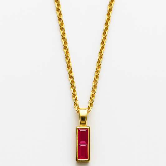18K Gold Plated Ruby Pendant Necklace.