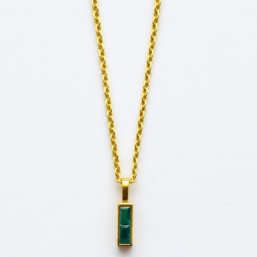 18K Gold Plated Emerald Pendant Necklace.
