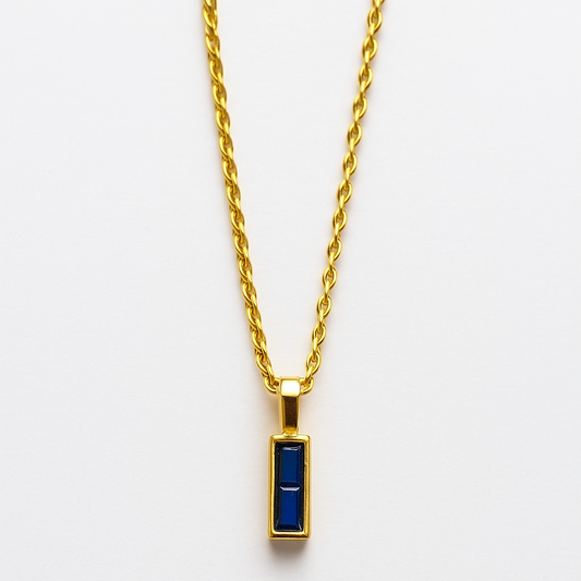 18K Gold Plated Sapphire Pendant Necklace.