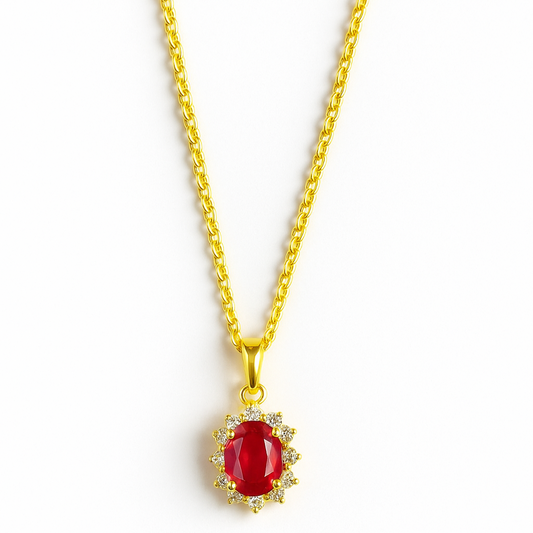 Red Oval Pendant Necklace – 18K Gold Micron Plated Luxury