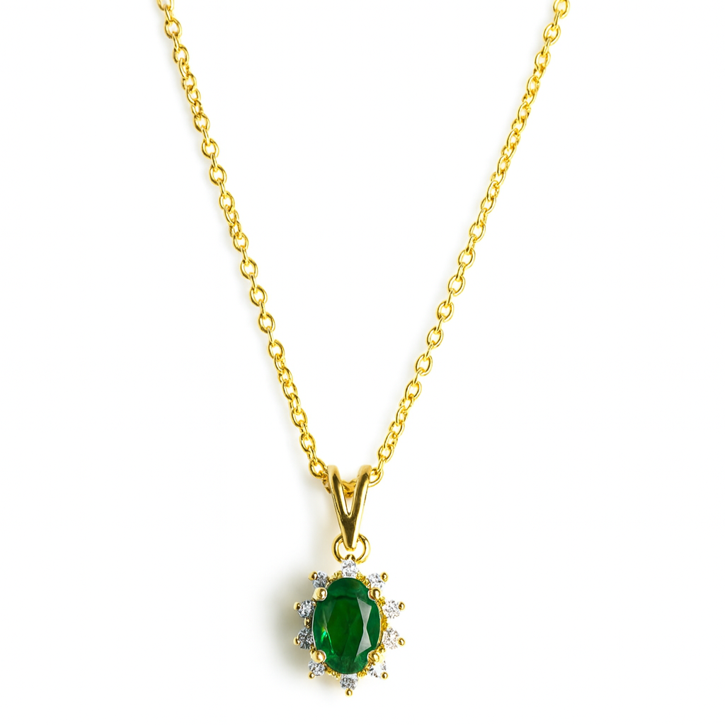 Green Oval Pendant Necklace – 18K Gold Micron Plated Luxury
