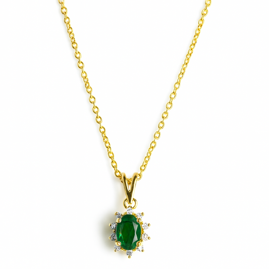 Green Oval Pendant Necklace – 18K Gold Micron Plated Luxury