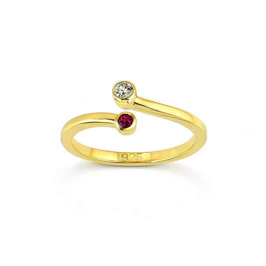 Ruby & Zircon Ring – 18K Gold Micron Plated Open Adjustable Design