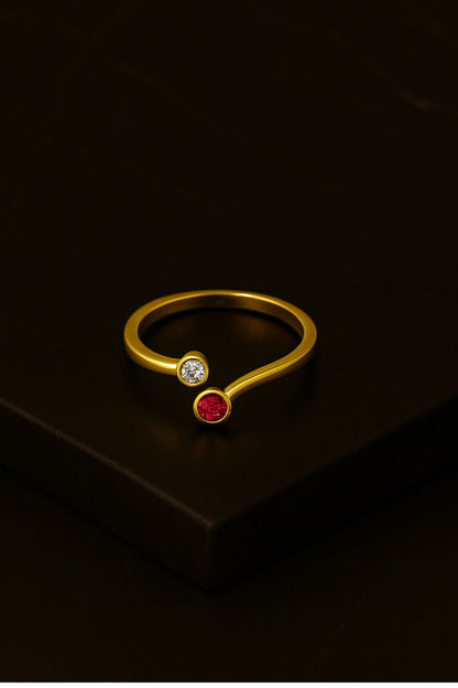 Ruby & Zircon Ring – 18K Gold Micron Plated Open Adjustable Design