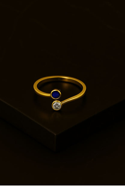 Sapphire & Zircon Ring – 18K Gold Micron Plated Open Adjustable Design