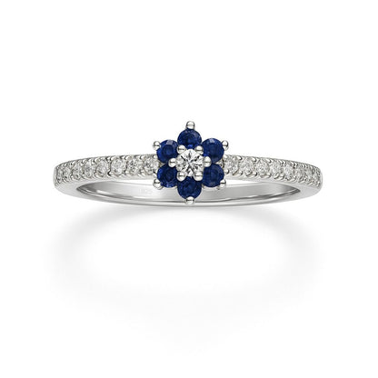 Sapphire & Zircon Ring – Rhodium Plated Floral Design