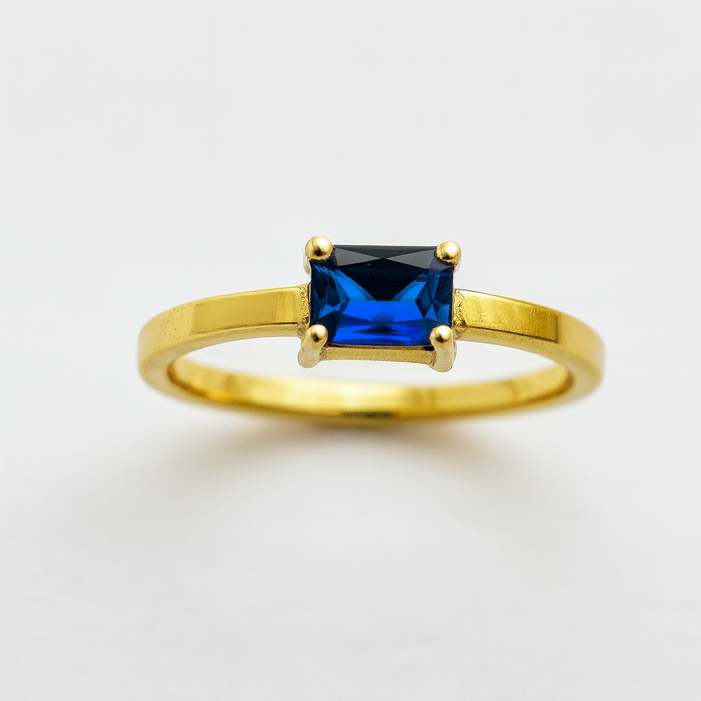 Sapphire Ring – 18K Gold Micron Plated Baguette-Cut Solitaire