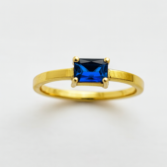Sapphire Ring – 18K Gold Micron Plated Baguette-Cut Solitaire