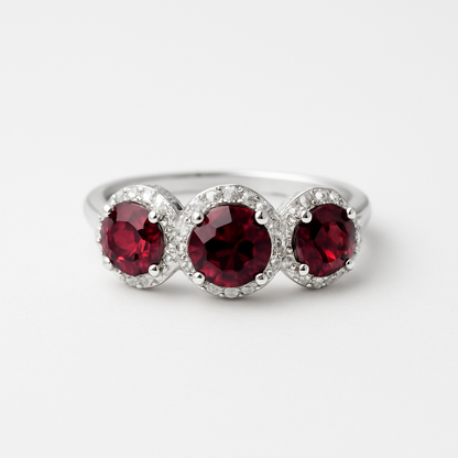 Garnet and Diamond Halo Ring