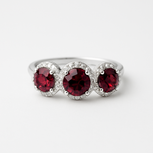 Garnet and Diamond Halo Ring