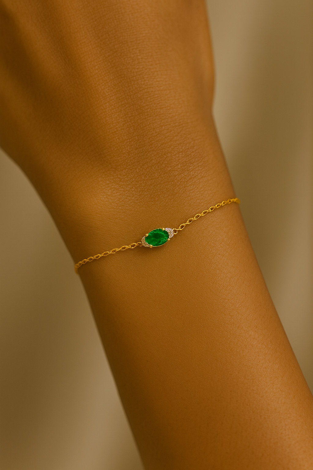Emerald Bracelet – 18K Gold Micron Plated with Adjustable Chain