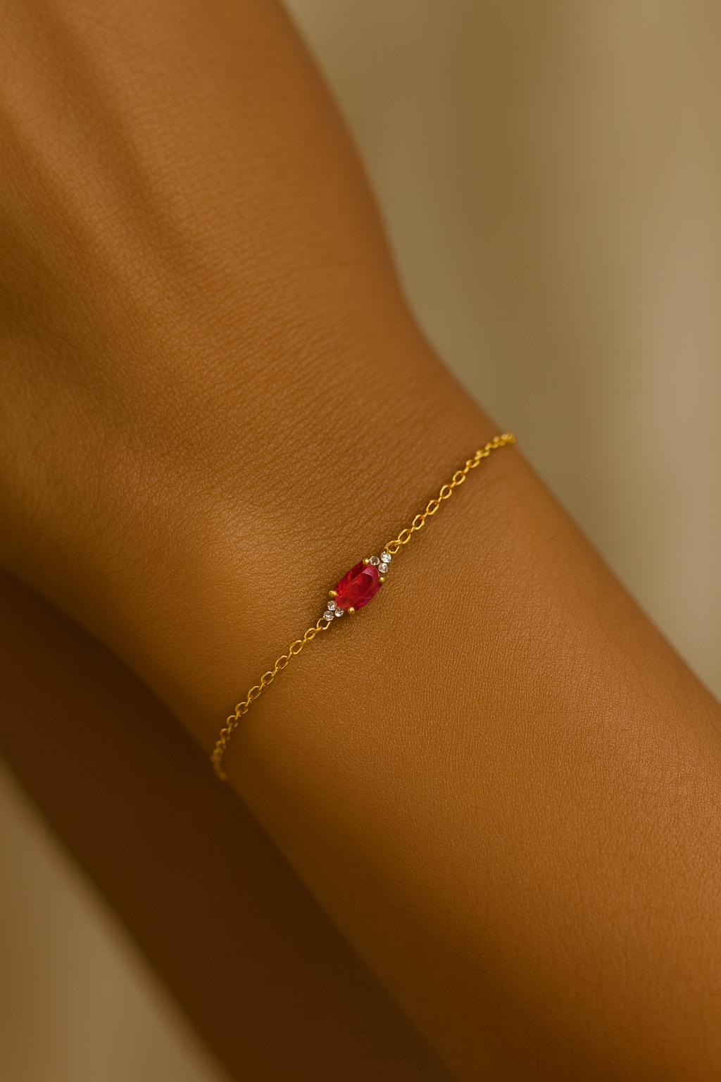 Ruby Bracelet – 18K Gold Micron Plated with Adjustable Chain