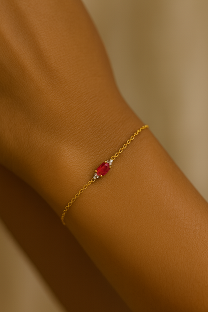 Ruby Bracelet – 18K Gold Micron Plated with Adjustable Chain
