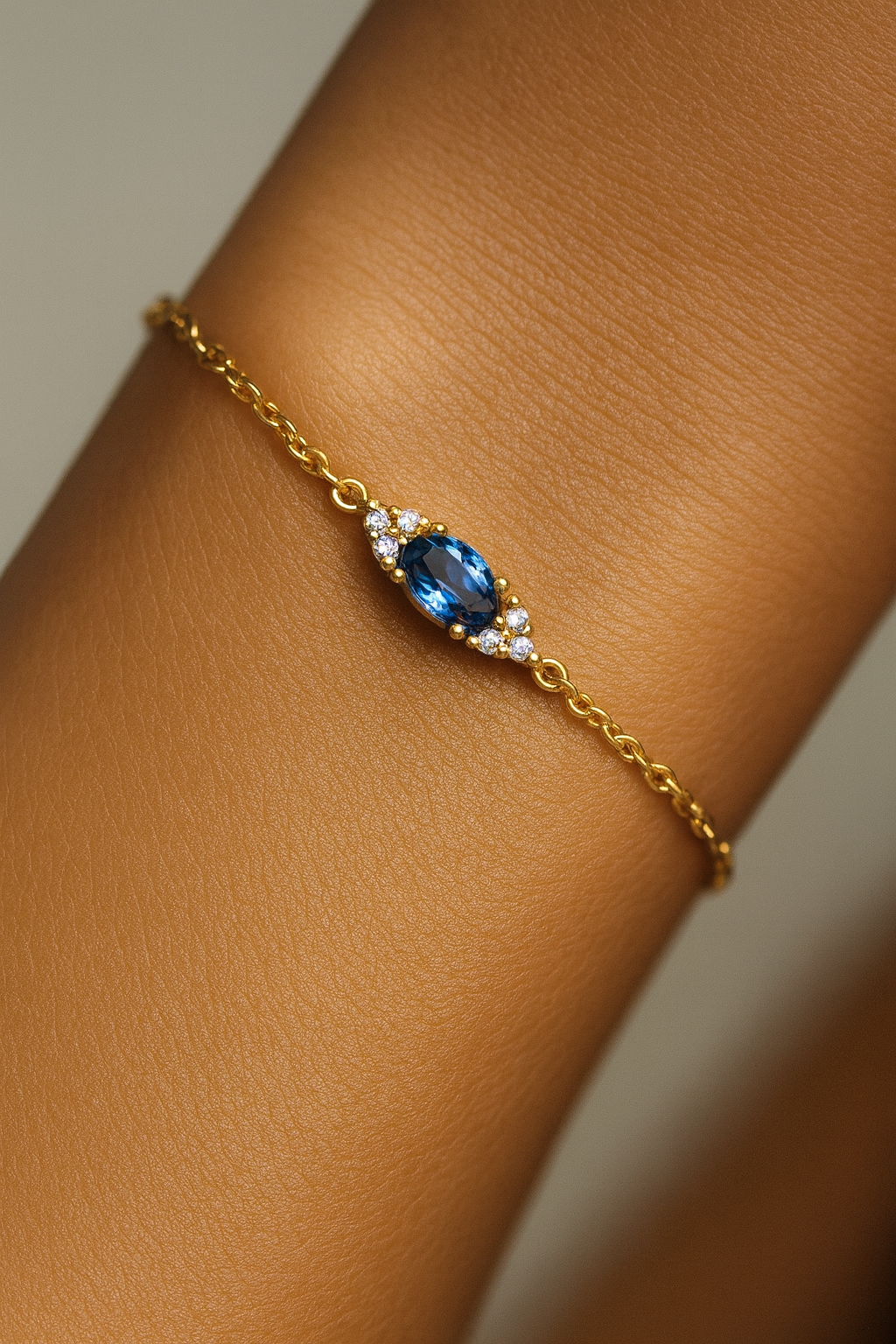 Sapphire Bracelet – 18K Gold Micron Plated with Adjustable Chain